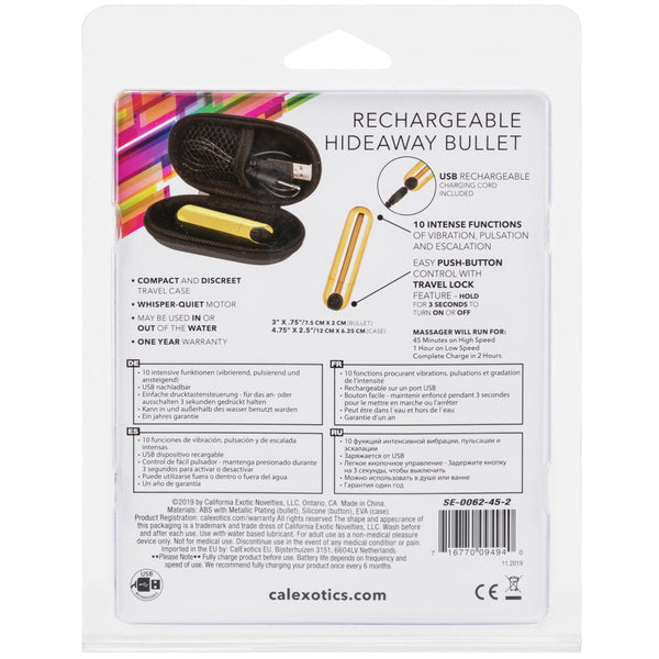 CalExotics Rechargeable Hideaway Bullet - Gold - Extreme Toyz Singapore - https://extremetoyz.com.sg - Sex Toys and Lingerie Online Store - Bondage Gear / Vibrators / Electrosex Toys / Wireless Remote Control Vibes / Sexy Lingerie and Role Play / BDSM / Dungeon Furnitures / Dildos and Strap Ons &nbsp;/ Anal and Prostate Massagers / Anal Douche and Cleaning Aide / Delay Sprays and Gels / Lubricants and more...