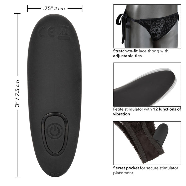 CalExotics Remote Controlled Lace Thong Rechargeable Panty Teaser Set - Black - Extreme Toyz Singapore - https://extremetoyz.com.sg - Sex Toys and Lingerie Online Store - Bondage Gear / Vibrators / Electrosex Toys / Wireless Remote Control Vibes / Sexy Lingerie and Role Play / BDSM / Dungeon Furnitures / Dildos and Strap Ons &nbsp;/ Anal and Prostate Massagers / Anal Douche and Cleaning Aide / Delay Sprays and Gels / Lubricants and more...