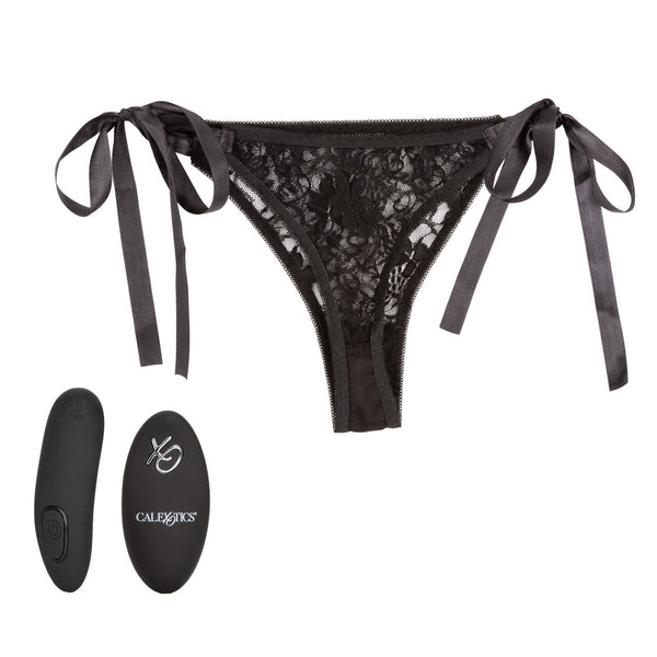 CalExotics Remote Controlled Lace Thong Rechargeable Panty Teaser Set - Black - Extreme Toyz Singapore - https://extremetoyz.com.sg - Sex Toys and Lingerie Online Store - Bondage Gear / Vibrators / Electrosex Toys / Wireless Remote Control Vibes / Sexy Lingerie and Role Play / BDSM / Dungeon Furnitures / Dildos and Strap Ons &nbsp;/ Anal and Prostate Massagers / Anal Douche and Cleaning Aide / Delay Sprays and Gels / Lubricants and more...