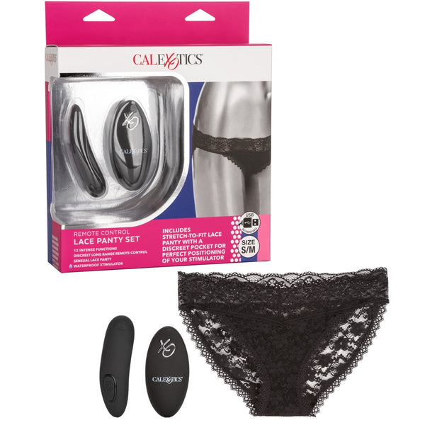 Remote Controlled Lace Panty Rechargeable Panty Teaser Set - Black