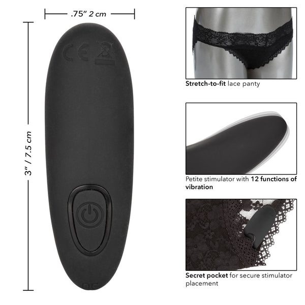 CalExotics Remote Controlled Lace Panty Rechargeable Panty Teaser Set - Black - Extreme Toyz Singapore - https://extremetoyz.com.sg - Sex Toys and Lingerie Online Store - Bondage Gear / Vibrators / Electrosex Toys / Wireless Remote Control Vibes / Sexy Lingerie and Role Play / BDSM / Dungeon Furnitures / Dildos and Strap Ons &nbsp;/ Anal and Prostate Massagers / Anal Douche and Cleaning Aide / Delay Sprays and Gels / Lubricants and more...