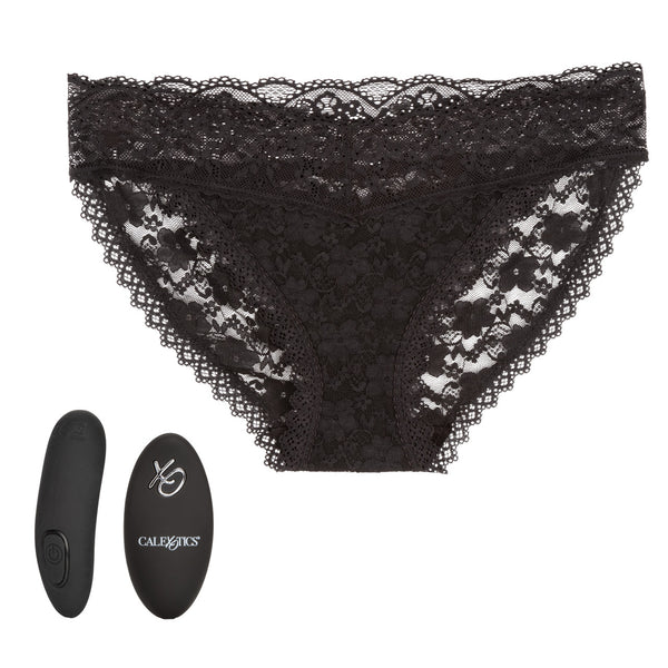 CalExotics Remote Controlled Lace Panty Rechargeable Panty Teaser Set - Black - Extreme Toyz Singapore - https://extremetoyz.com.sg - Sex Toys and Lingerie Online Store - Bondage Gear / Vibrators / Electrosex Toys / Wireless Remote Control Vibes / Sexy Lingerie and Role Play / BDSM / Dungeon Furnitures / Dildos and Strap Ons &nbsp;/ Anal and Prostate Massagers / Anal Douche and Cleaning Aide / Delay Sprays and Gels / Lubricants and more...