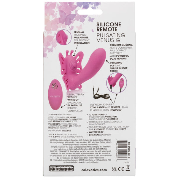 CalExotics Venus Butterfly Rechargeable Silicone Remote Pulsating Venus G Vibe - Extreme Toyz Singapore - https://extremetoyz.com.sg - Sex Toys and Lingerie Online Store - Bondage Gear / Vibrators / Electrosex Toys / Wireless Remote Control Vibes / Sexy Lingerie and Role Play / BDSM / Dungeon Furnitures / Dildos and Strap Ons &nbsp;/ Anal and Prostate Massagers / Anal Douche and Cleaning Aide / Delay Sprays and Gels / Lubricants and more...