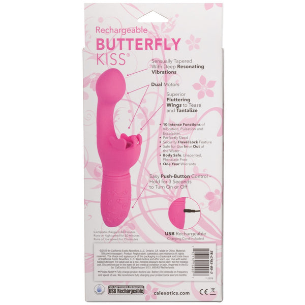 CalExotics Kiss Vibes Rechargeable Silicone Butterfly Kiss G-Spot & Clitoral Vibe - Pink - Extreme Toyz Singapore - https://extremetoyz.com.sg - Sex Toys and Lingerie Online Store - Bondage Gear / Vibrators / Electrosex Toys / Wireless Remote Control Vibes / Sexy Lingerie and Role Play / BDSM / Dungeon Furnitures / Dildos and Strap Ons &nbsp;/ Anal and Prostate Massagers / Anal Douche and Cleaning Aide / Delay Sprays and Gels / Lubricants and more...