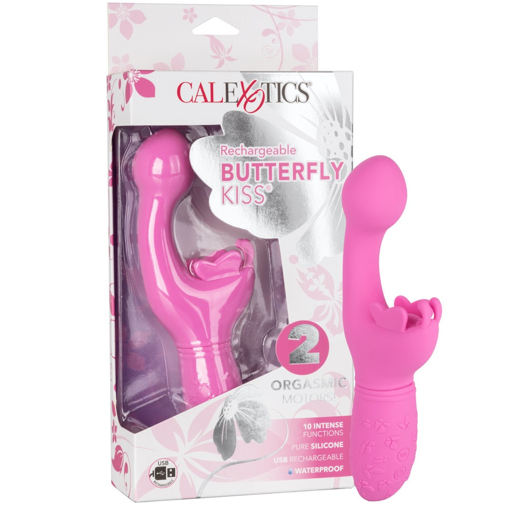 CalExotics Kiss Vibes Rechargeable Silicone Butterfly Kiss G-Spot & Clitoral Vibe - Pink - Extreme Toyz Singapore - https://extremetoyz.com.sg - Sex Toys and Lingerie Online Store - Bondage Gear / Vibrators / Electrosex Toys / Wireless Remote Control Vibes / Sexy Lingerie and Role Play / BDSM / Dungeon Furnitures / Dildos and Strap Ons &nbsp;/ Anal and Prostate Massagers / Anal Douche and Cleaning Aide / Delay Sprays and Gels / Lubricants and more...