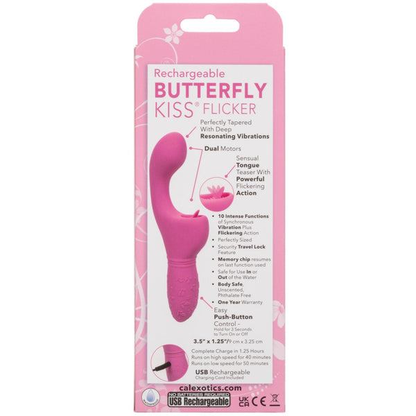 CalExotics Kiss Vibes Rechargeable Butterfly Kiss Flicker G-Spot & Licking Clitoral Vibe - Pink - Extreme Toyz Singapore - https://extremetoyz.com.sg - Sex Toys and Lingerie Online Store - Bondage Gear / Vibrators / Electrosex Toys / Wireless Remote Control Vibes / Sexy Lingerie and Role Play / BDSM / Dungeon Furnitures / Dildos and Strap Ons &nbsp;/ Anal and Prostate Massagers / Anal Douche and Cleaning Aide / Delay Sprays and Gels / Lubricants and more...