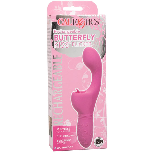 CalExotics Kiss Vibes Rechargeable Butterfly Kiss Flicker G-Spot & Licking Clitoral Vibe - Pink - Extreme Toyz Singapore - https://extremetoyz.com.sg - Sex Toys and Lingerie Online Store - Bondage Gear / Vibrators / Electrosex Toys / Wireless Remote Control Vibes / Sexy Lingerie and Role Play / BDSM / Dungeon Furnitures / Dildos and Strap Ons &nbsp;/ Anal and Prostate Massagers / Anal Douche and Cleaning Aide / Delay Sprays and Gels / Lubricants and more...