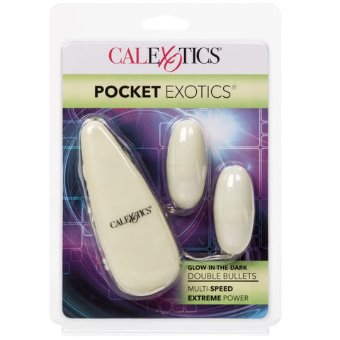 CalExotics Pocket Exotics Glow-in-the-Dark Double Bullets - Extreme Toyz Singapore - https://extremetoyz.com.sg - Sex Toys and Lingerie Online Store - Bondage Gear / Vibrators / Electrosex Toys / Wireless Remote Control Vibes / Sexy Lingerie and Role Play / BDSM / Dungeon Furnitures / Dildos and Strap Ons &nbsp;/ Anal and Prostate Massagers / Anal Douche and Cleaning Aide / Delay Sprays and Gels / Lubricants and more...