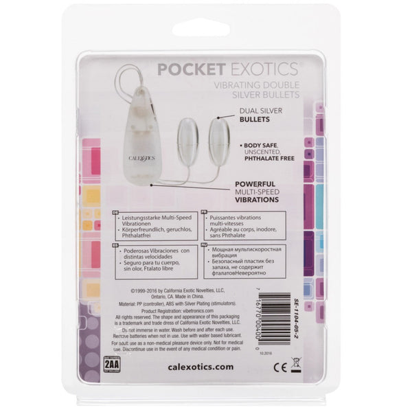 CalExotics Pocket Exotics Vibrating Double Silver Bullets - Extreme Toyz Singapore - https://extremetoyz.com.sg - Sex Toys and Lingerie Online Store - Bondage Gear / Vibrators / Electrosex Toys / Wireless Remote Control Vibes / Sexy Lingerie and Role Play / BDSM / Dungeon Furnitures / Dildos and Strap Ons &nbsp;/ Anal and Prostate Massagers / Anal Douche and Cleaning Aide / Delay Sprays and Gels / Lubricants and more...