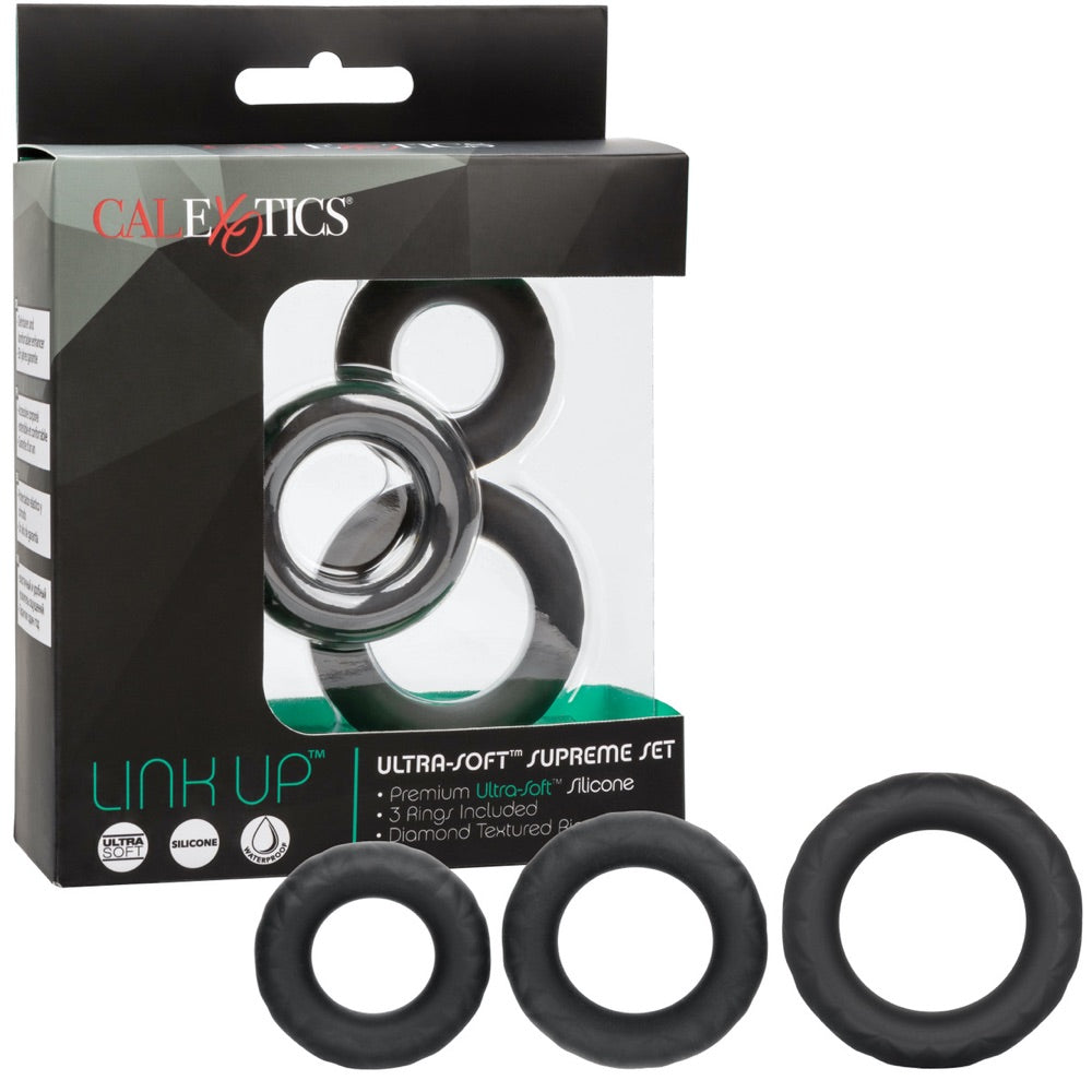 CalExotics Link Up Ultra-Soft Supreme Cock Ring Set - Extreme Toyz Singapore - https://extremetoyz.com.sg - Sex Toys and Lingerie Online Store - Bondage Gear / Vibrators / Electrosex Toys / Wireless Remote Control Vibes / Sexy Lingerie and Role Play / BDSM / Dungeon Furnitures / Dildos and Strap Ons &nbsp;/ Anal and Prostate Massagers / Anal Douche and Cleaning Aide / Delay Sprays and Gels / Lubricants and more...