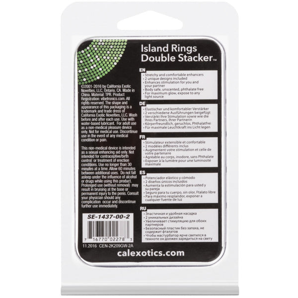 CalExotics Rings! Island Rings Double Stacker - Glow-in-The-Dark - Extreme Toyz Singapore - https://extremetoyz.com.sg - Sex Toys and Lingerie Online Store - Bondage Gear / Vibrators / Electrosex Toys / Wireless Remote Control Vibes / Sexy Lingerie and Role Play / BDSM / Dungeon Furnitures / Dildos and Strap Ons &nbsp;/ Anal and Prostate Massagers / Anal Douche and Cleaning Aide / Delay Sprays and Gels / Lubricants and more...