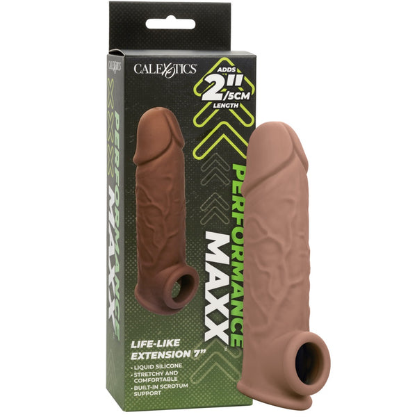 CalExotics Performance Maxx Life-Like 7” Silicone Extension - Brown - Extreme Toyz Singapore - https://extremetoyz.com.sg - Sex Toys and Lingerie Online Store - Bondage Gear / Vibrators / Electrosex Toys / Wireless Remote Control Vibes / Sexy Lingerie and Role Play / BDSM / Dungeon Furnitures / Dildos and Strap Ons &nbsp;/ Anal and Prostate Massagers / Anal Douche and Cleaning Aide / Delay Sprays and Gels / Lubricants and more...