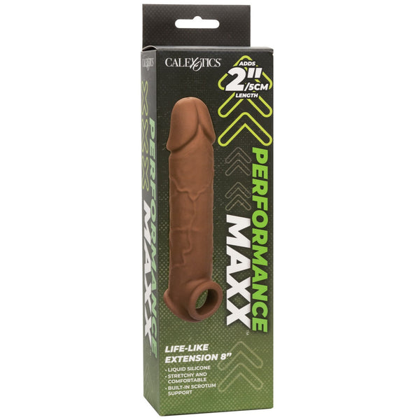 CalExotics Performance Maxx Life-Like 8” Silicone Extension  - Brown - Extreme Toyz Singapore - https://extremetoyz.com.sg - Sex Toys and Lingerie Online Store - Bondage Gear / Vibrators / Electrosex Toys / Wireless Remote Control Vibes / Sexy Lingerie and Role Play / BDSM / Dungeon Furnitures / Dildos and Strap Ons &nbsp;/ Anal and Prostate Massagers / Anal Douche and Cleaning Aide / Delay Sprays and Gels / Lubricants and more...