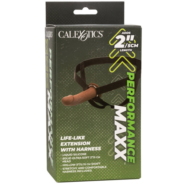 CalExotics Performance Maxx Life-Like Silicone Hollow Extension with Harness - Brown - Extreme Toyz Singapore - https://extremetoyz.com.sg - Sex Toys and Lingerie Online Store - Bondage Gear / Vibrators / Electrosex Toys / Wireless Remote Control Vibes / Sexy Lingerie and Role Play / BDSM / Dungeon Furnitures / Dildos and Strap Ons &nbsp;/ Anal and Prostate Massagers / Anal Douche and Cleaning Aide / Delay Sprays and Gels / Lubricants and more...