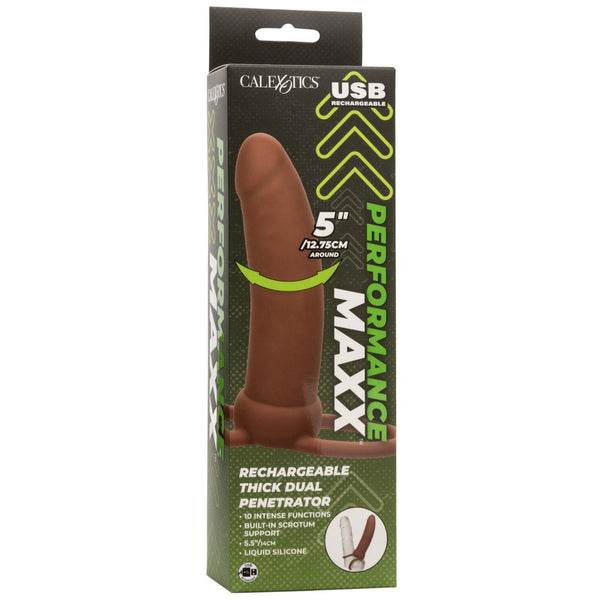 CalExotics Performance Maxx Rechargeable Silicone Thick Dual Penetrator - Brown - Extreme Toyz Singapore - https://extremetoyz.com.sg - Sex Toys and Lingerie Online Store - Bondage Gear / Vibrators / Electrosex Toys / Wireless Remote Control Vibes / Sexy Lingerie and Role Play / BDSM / Dungeon Furnitures / Dildos and Strap Ons &nbsp;/ Anal and Prostate Massagers / Anal Douche and Cleaning Aide / Delay Sprays and Gels / Lubricants and more...