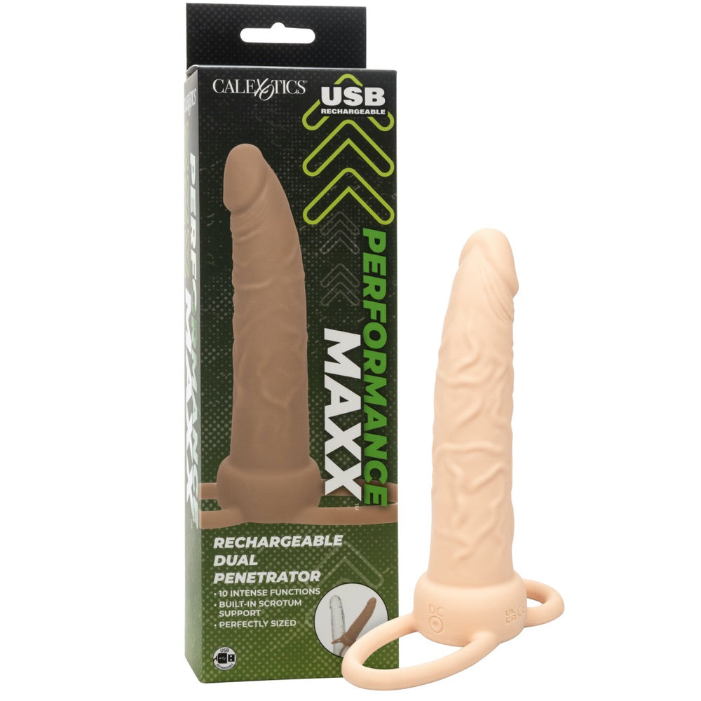 CalExotics Performance Maxx Rechargeable Silicone Dual Penetrator - Ivory - Extreme Toyz Singapore - https://extremetoyz.com.sg - Sex Toys and Lingerie Online Store - Bondage Gear / Vibrators / Electrosex Toys / Wireless Remote Control Vibes / Sexy Lingerie and Role Play / BDSM / Dungeon Furnitures / Dildos and Strap Ons &nbsp;/ Anal and Prostate Massagers / Anal Douche and Cleaning Aide / Delay Sprays and Gels / Lubricants and more...