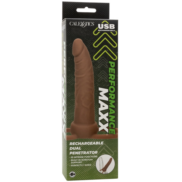 CalExotics Performance Maxx Rechargeable Silicone Dual Penetrator - Brown - Extreme Toyz Singapore - https://extremetoyz.com.sg - Sex Toys and Lingerie Online Store - Bondage Gear / Vibrators / Electrosex Toys / Wireless Remote Control Vibes / Sexy Lingerie and Role Play / BDSM / Dungeon Furnitures / Dildos and Strap Ons &nbsp;/ Anal and Prostate Massagers / Anal Douche and Cleaning Aide / Delay Sprays and Gels / Lubricants and more...