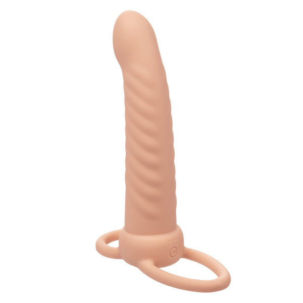 CalExotics Performance Maxx Rechargeable Silicone Ribbed Dual Penetrator - Ivory - Extreme Toyz Singapore - https://extremetoyz.com.sg - Sex Toys and Lingerie Online Store - Bondage Gear / Vibrators / Electrosex Toys / Wireless Remote Control Vibes / Sexy Lingerie and Role Play / BDSM / Dungeon Furnitures / Dildos and Strap Ons &nbsp;/ Anal and Prostate Massagers / Anal Douche and Cleaning Aide / Delay Sprays and Gels / Lubricants and more...