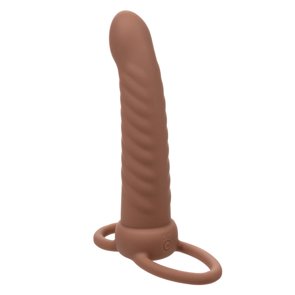 CalExotics Performance Maxx Rechargeable Silicone Ribbed Dual Penetrator - Brown - Extreme Toyz Singapore - https://extremetoyz.com.sg - Sex Toys and Lingerie Online Store - Bondage Gear / Vibrators / Electrosex Toys / Wireless Remote Control Vibes / Sexy Lingerie and Role Play / BDSM / Dungeon Furnitures / Dildos and Strap Ons &nbsp;/ Anal and Prostate Massagers / Anal Douche and Cleaning Aide / Delay Sprays and Gels / Lubricants and more...