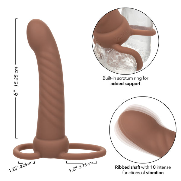 CalExotics Performance Maxx Rechargeable Silicone Ribbed Dual Penetrator - Brown - Extreme Toyz Singapore - https://extremetoyz.com.sg - Sex Toys and Lingerie Online Store - Bondage Gear / Vibrators / Electrosex Toys / Wireless Remote Control Vibes / Sexy Lingerie and Role Play / BDSM / Dungeon Furnitures / Dildos and Strap Ons &nbsp;/ Anal and Prostate Massagers / Anal Douche and Cleaning Aide / Delay Sprays and Gels / Lubricants and more...