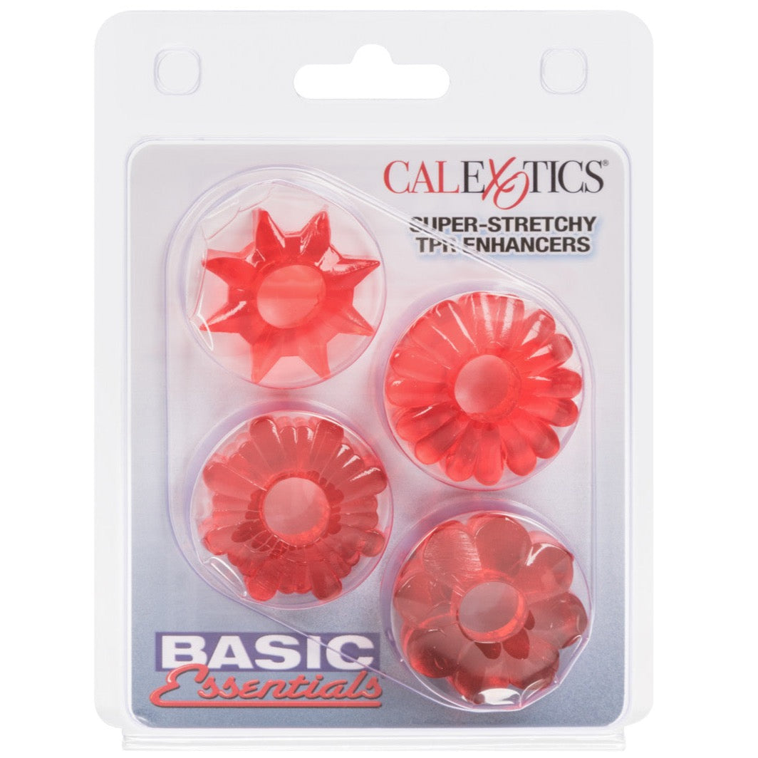 Basic Essentials Super Stretchy TPR Enhancers Cock Rings - Red ...