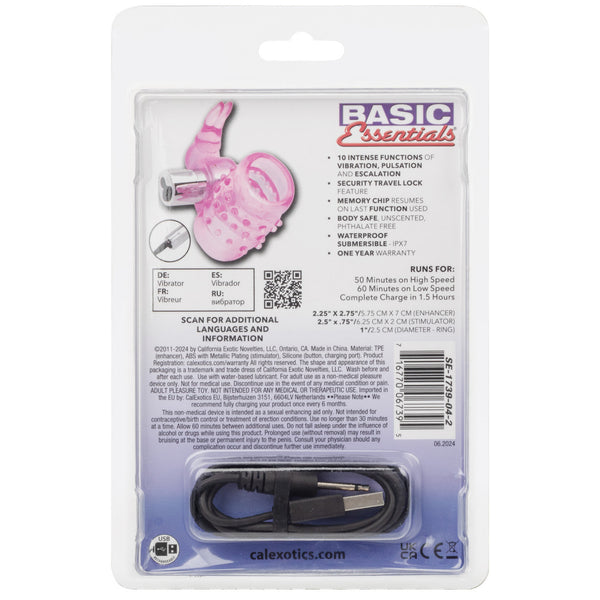 Basic Essentials Rechargeable Stretchy Vibrating Bunny Enhancer