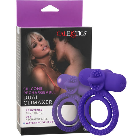 Couple's Enhancers Silicone Rechargeable Dual Climaxer Vibrating Cock Ring