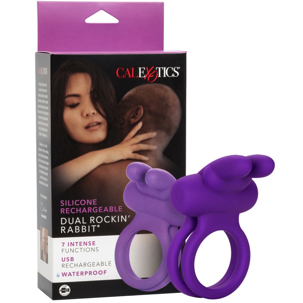 CalExotics Couple's Enhancers Silicone Rechargeable Dual Rockin’ Rabbit Enhancer - Extreme Toyz Singapore - https://extremetoyz.com.sg - Sex Toys and Lingerie Online Store - Bondage Gear / Vibrators / Electrosex Toys / Wireless Remote Control Vibes / Sexy Lingerie and Role Play / BDSM / Dungeon Furnitures / Dildos and Strap Ons &nbsp;/ Anal and Prostate Massagers / Anal Douche and Cleaning Aide / Delay Sprays and Gels / Lubricants and more...