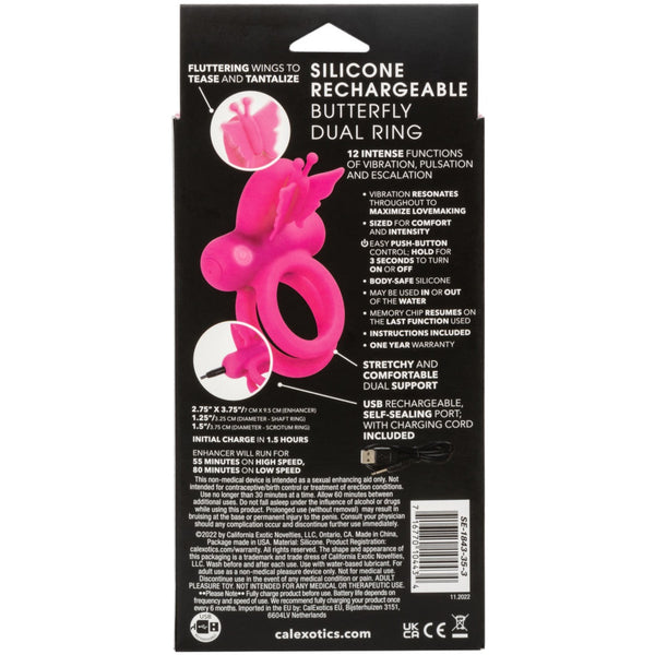 CalExotics Couple's Enhancers Silicone Rechargeable Dual Butterfly Ring - Extreme Toyz Singapore - https://extremetoyz.com.sg - Sex Toys and Lingerie Online Store - Bondage Gear / Vibrators / Electrosex Toys / Wireless Remote Control Vibes / Sexy Lingerie and Role Play / BDSM / Dungeon Furnitures / Dildos and Strap Ons &nbsp;/ Anal and Prostate Massagers / Anal Douche and Cleaning Aide / Delay Sprays and Gels / Lubricants and more...