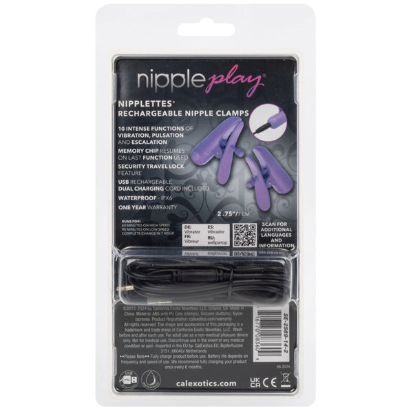 Nipple Play Nipplettes Rechargeable Nipple Clamps - Purple