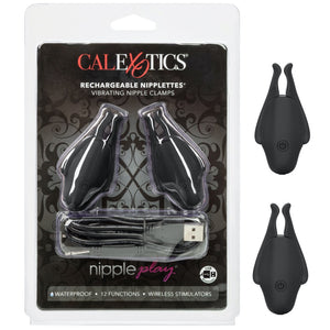 CalExotics Nipple Play Rechargeable Nipplettes Vibrating Nipple Clamps - Black - Extreme Toyz Singapore - https://extremetoyz.com.sg - Sex Toys and Lingerie Online Store - Bondage Gear / Vibrators / Electrosex Toys / Wireless Remote Control Vibes / Sexy Lingerie and Role Play / BDSM / Dungeon Furnitures / Dildos and Strap Ons &nbsp;/ Anal and Prostate Massagers / Anal Douche and Cleaning Aide / Delay Sprays and Gels / Lubricants and more...