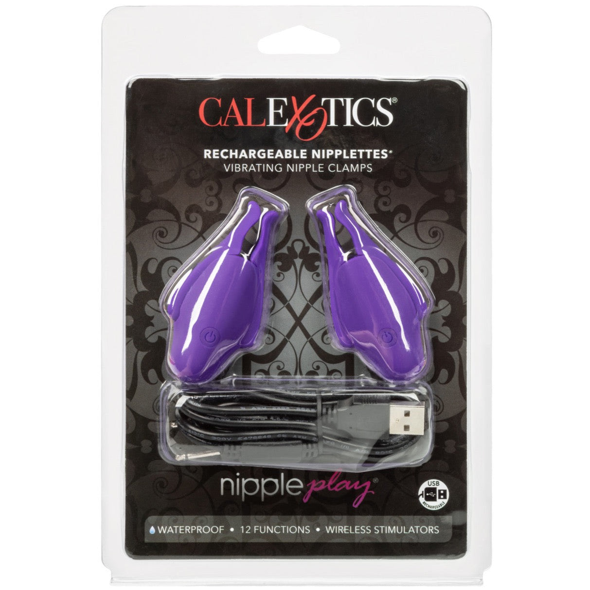 CalExotics Nipple Play Rechargeable Nipplettes Vibrating Nipple Clamps - Purple - Extreme Toyz Singapore - https://extremetoyz.com.sg - Sex Toys and Lingerie Online Store - Bondage Gear / Vibrators / Electrosex Toys / Wireless Remote Control Vibes / Sexy Lingerie and Role Play / BDSM / Dungeon Furnitures / Dildos and Strap Ons &nbsp;/ Anal and Prostate Massagers / Anal Douche and Cleaning Aide / Delay Sprays and Gels / Lubricants and more...