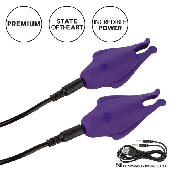 CalExotics Nipple Play Rechargeable Nipplettes Vibrating Nipple Clamps - Purple - Extreme Toyz Singapore - https://extremetoyz.com.sg - Sex Toys and Lingerie Online Store - Bondage Gear / Vibrators / Electrosex Toys / Wireless Remote Control Vibes / Sexy Lingerie and Role Play / BDSM / Dungeon Furnitures / Dildos and Strap Ons &nbsp;/ Anal and Prostate Massagers / Anal Douche and Cleaning Aide / Delay Sprays and Gels / Lubricants and more...