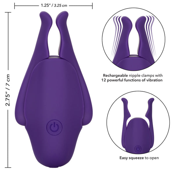 CalExotics Nipple Play Rechargeable Nipplettes Vibrating Nipple Clamps - Purple - Extreme Toyz Singapore - https://extremetoyz.com.sg - Sex Toys and Lingerie Online Store - Bondage Gear / Vibrators / Electrosex Toys / Wireless Remote Control Vibes / Sexy Lingerie and Role Play / BDSM / Dungeon Furnitures / Dildos and Strap Ons &nbsp;/ Anal and Prostate Massagers / Anal Douche and Cleaning Aide / Delay Sprays and Gels / Lubricants and more...