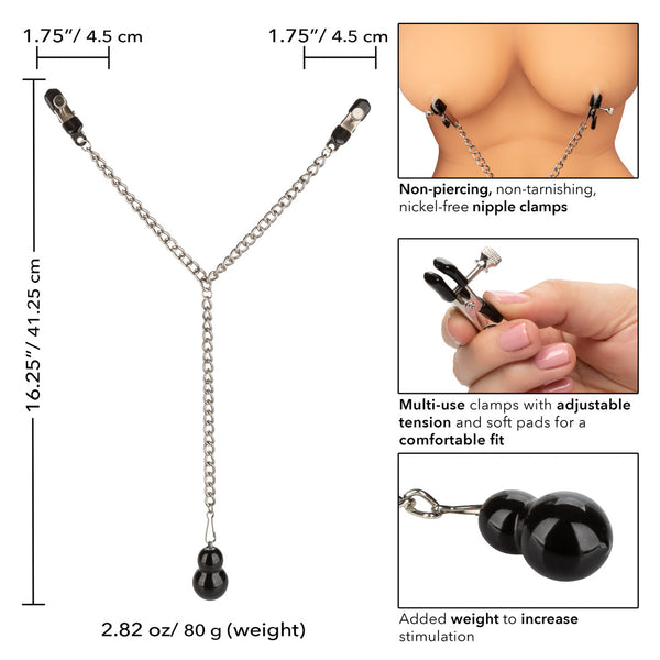 CalExotics Nipple Play Weighted Dual Tier Nipple Clamps - Extreme Toyz Singapore - https://extremetoyz.com.sg - Sex Toys and Lingerie Online Store - Bondage Gear / Vibrators / Electrosex Toys / Wireless Remote Control Vibes / Sexy Lingerie and Role Play / BDSM / Dungeon Furnitures / Dildos and Strap Ons &nbsp;/ Anal and Prostate Massagers / Anal Douche and Cleaning Aide / Delay Sprays and Gels / Lubricants and more...