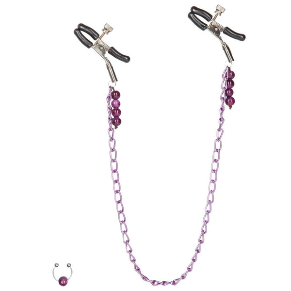 CalExotics Nipple Play Purple Chain Nipple Clamps with Non-Piercing Navel Ring - Extreme Toyz Singapore - https://extremetoyz.com.sg - Sex Toys and Lingerie Online Store - Bondage Gear / Vibrators / Electrosex Toys / Wireless Remote Control Vibes / Sexy Lingerie and Role Play / BDSM / Dungeon Furnitures / Dildos and Strap Ons &nbsp;/ Anal and Prostate Massagers / Anal Douche and Cleaning Aide / Delay Sprays and Gels / Lubricants and more...