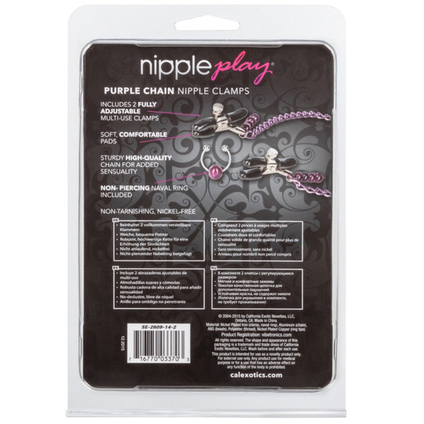 CalExotics Nipple Play Purple Chain Nipple Clamps with Non-Piercing Navel Ring - Extreme Toyz Singapore - https://extremetoyz.com.sg - Sex Toys and Lingerie Online Store - Bondage Gear / Vibrators / Electrosex Toys / Wireless Remote Control Vibes / Sexy Lingerie and Role Play / BDSM / Dungeon Furnitures / Dildos and Strap Ons &nbsp;/ Anal and Prostate Massagers / Anal Douche and Cleaning Aide / Delay Sprays and Gels / Lubricants and more...