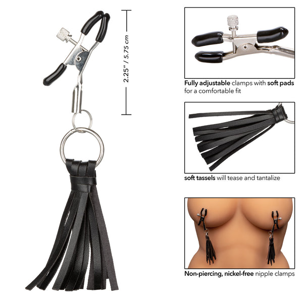 CalExotics Nipple Play Playful Tassels Nipple Clamps - Black - Extreme Toyz Singapore - https://extremetoyz.com.sg - Sex Toys and Lingerie Online Store - Bondage Gear / Vibrators / Electrosex Toys / Wireless Remote Control Vibes / Sexy Lingerie and Role Play / BDSM / Dungeon Furnitures / Dildos and Strap Ons &nbsp;/ Anal and Prostate Massagers / Anal Douche and Cleaning Aide / Delay Sprays and Gels / Lubricants and more...