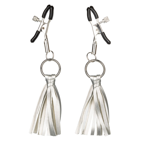 CalExotics Nipple Play Playful Tassels Nipple Clamps - Silver - Extreme Toyz Singapore - https://extremetoyz.com.sg - Sex Toys and Lingerie Online Store - Bondage Gear / Vibrators / Electrosex Toys / Wireless Remote Control Vibes / Sexy Lingerie and Role Play / BDSM / Dungeon Furnitures / Dildos and Strap Ons &nbsp;/ Anal and Prostate Massagers / Anal Douche and Cleaning Aide / Delay Sprays and Gels / Lubricants and more...