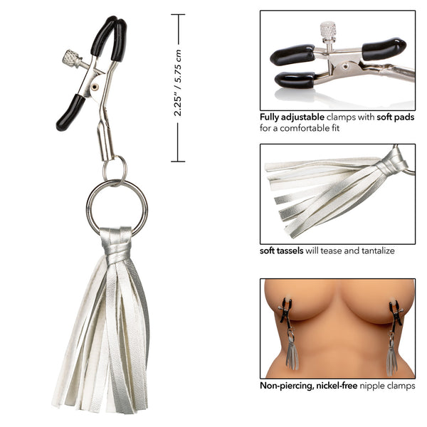 CalExotics Nipple Play Playful Tassels Nipple Clamps - Silver - Extreme Toyz Singapore - https://extremetoyz.com.sg - Sex Toys and Lingerie Online Store - Bondage Gear / Vibrators / Electrosex Toys / Wireless Remote Control Vibes / Sexy Lingerie and Role Play / BDSM / Dungeon Furnitures / Dildos and Strap Ons &nbsp;/ Anal and Prostate Massagers / Anal Douche and Cleaning Aide / Delay Sprays and Gels / Lubricants and more...