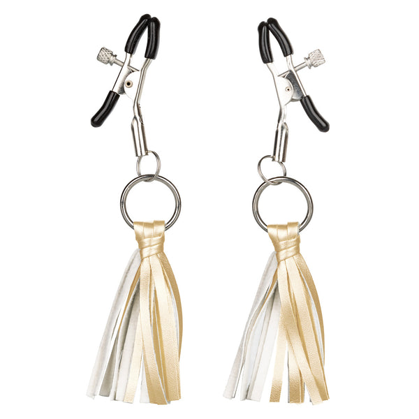 CalExotics Nipple Play Playful Tassels Nipple Clamps - Gold - Extreme Toyz Singapore - https://extremetoyz.com.sg - Sex Toys and Lingerie Online Store - Bondage Gear / Vibrators / Electrosex Toys / Wireless Remote Control Vibes / Sexy Lingerie and Role Play / BDSM / Dungeon Furnitures / Dildos and Strap Ons &nbsp;/ Anal and Prostate Massagers / Anal Douche and Cleaning Aide / Delay Sprays and Gels / Lubricants and more...