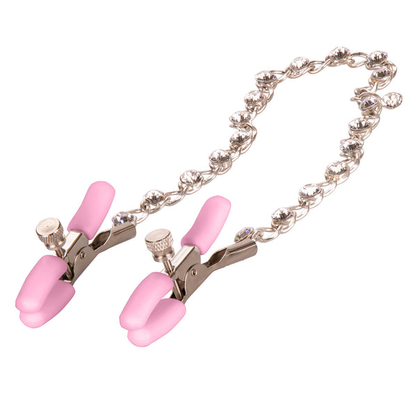 CalExotics Nipple Play Crystal Chain Nipple Clamps - Pink - Extreme Toyz Singapore - https://extremetoyz.com.sg - Sex Toys and Lingerie Online Store - Bondage Gear / Vibrators / Electrosex Toys / Wireless Remote Control Vibes / Sexy Lingerie and Role Play / BDSM / Dungeon Furnitures / Dildos and Strap Ons &nbsp;/ Anal and Prostate Massagers / Anal Douche and Cleaning Aide / Delay Sprays and Gels / Lubricants and more...