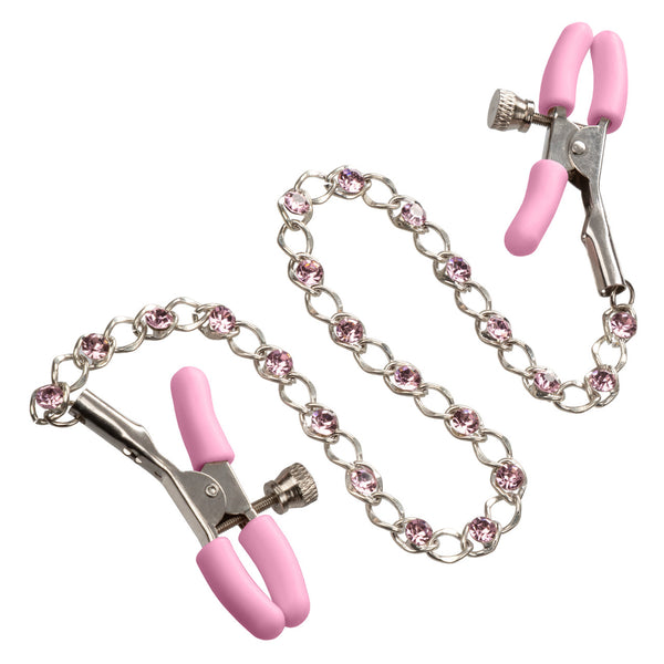 CalExotics Nipple Play Crystal Chain Nipple Clamps - Pink - Extreme Toyz Singapore - https://extremetoyz.com.sg - Sex Toys and Lingerie Online Store - Bondage Gear / Vibrators / Electrosex Toys / Wireless Remote Control Vibes / Sexy Lingerie and Role Play / BDSM / Dungeon Furnitures / Dildos and Strap Ons &nbsp;/ Anal and Prostate Massagers / Anal Douche and Cleaning Aide / Delay Sprays and Gels / Lubricants and more...