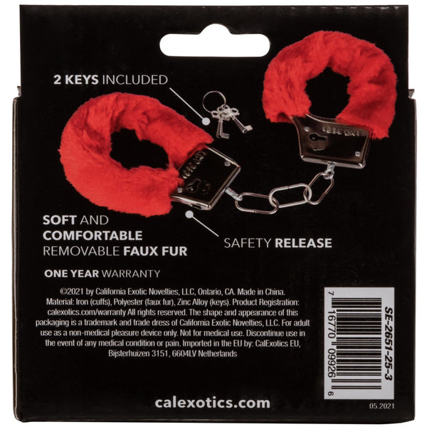 CalExotics Playful Furry Cuffs - Red - Extreme Toyz Singapore - https://extremetoyz.com.sg - Sex Toys and Lingerie Online Store - Bondage Gear / Vibrators / Electrosex Toys / Wireless Remote Control Vibes / Sexy Lingerie and Role Play / BDSM / Dungeon Furnitures / Dildos and Strap Ons &nbsp;/ Anal and Prostate Massagers / Anal Douche and Cleaning Aide / Delay Sprays and Gels / Lubricants and more...