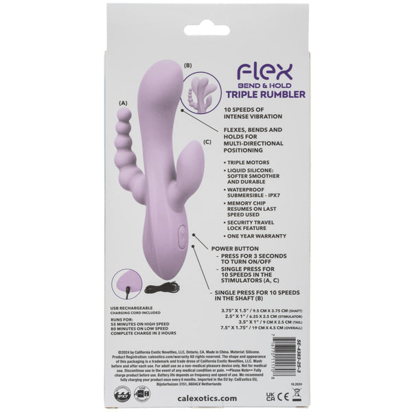 Flex Bend & Hold Triple Rumbler Rechargeable Liquid Silicone Rabbit Vibrator