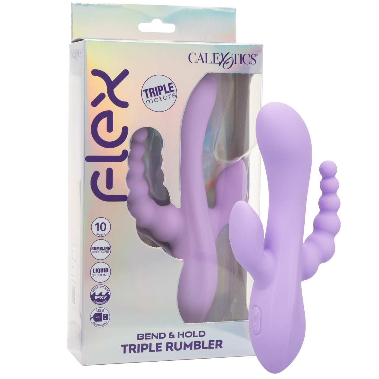 Flex Bend & Hold Triple Rumbler Rechargeable Liquid Silicone Rabbit Vibrator