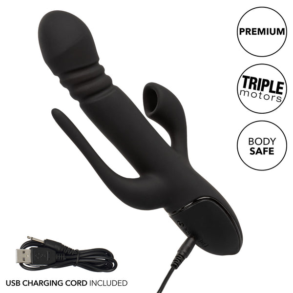 CalExotics III Triple Euphoria Rechargeable Thrusting Vibrator with Suction Clitoral Stimulator - Extreme Toyz Singapore - https://extremetoyz.com.sg - Sex Toys and Lingerie Online Store - Bondage Gear / Vibrators / Electrosex Toys / Wireless Remote Control Vibes / Sexy Lingerie and Role Play / BDSM / Dungeon Furnitures / Dildos and Strap Ons &nbsp;/ Anal and Prostate Massagers / Anal Douche and Cleaning Aide / Delay Sprays and Gels / Lubricants and more...