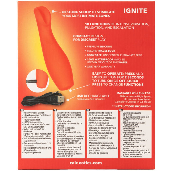 CalExotics Red Hot Ignite Rechargeable 10 Functions Nestling Scoop Vibrator - Extreme Toyz Singapore - https://extremetoyz.com.sg - Sex Toys and Lingerie Online Store - Bondage Gear / Vibrators / Electrosex Toys / Wireless Remote Control Vibes / Sexy Lingerie and Role Play / BDSM / Dungeon Furnitures / Dildos and Strap Ons &nbsp;/ Anal and Prostate Massagers / Anal Douche and Cleaning Aide / Delay Sprays and Gels / Lubricants and more...