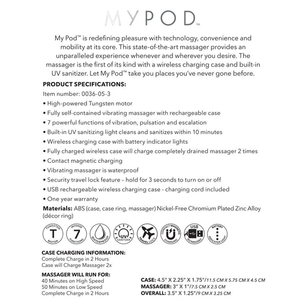 My Pod Vibrator with UV Sanitizing Light in Charging Case - Black