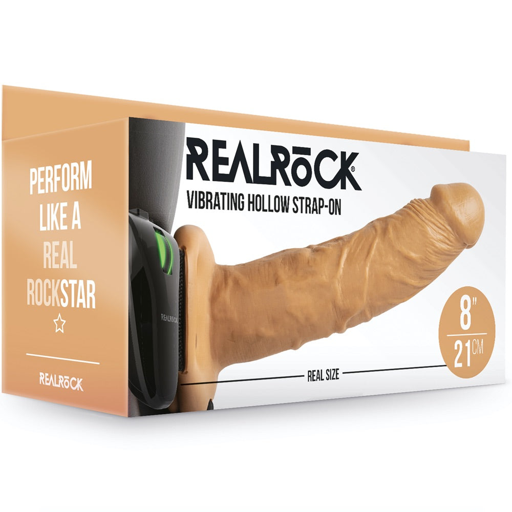 Shots America RealRock 8" Vibrating Hollow Strap On without Balls - Tan - Extreme Toyz Singapore - https://extremetoyz.com.sg - Sex Toys and Lingerie Online Store - Bondage Gear / Vibrators / Electrosex Toys / Wireless Remote Control Vibes / Sexy Lingerie and Role Play / BDSM / Dungeon Furnitures / Dildos and Strap Ons &nbsp;/ Anal and Prostate Massagers / Anal Douche and Cleaning Aide / Delay Sprays and Gels / Lubricants and more...